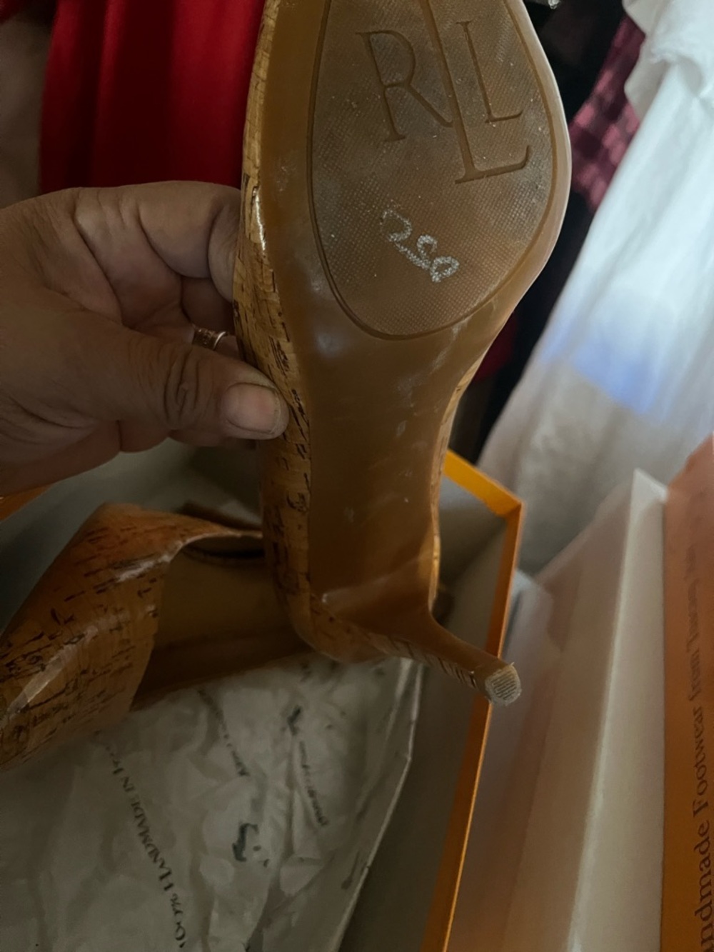 Ralph Lauren Cork-Textured Pointed Toe Pumps - Tan - Picture 5 of 5